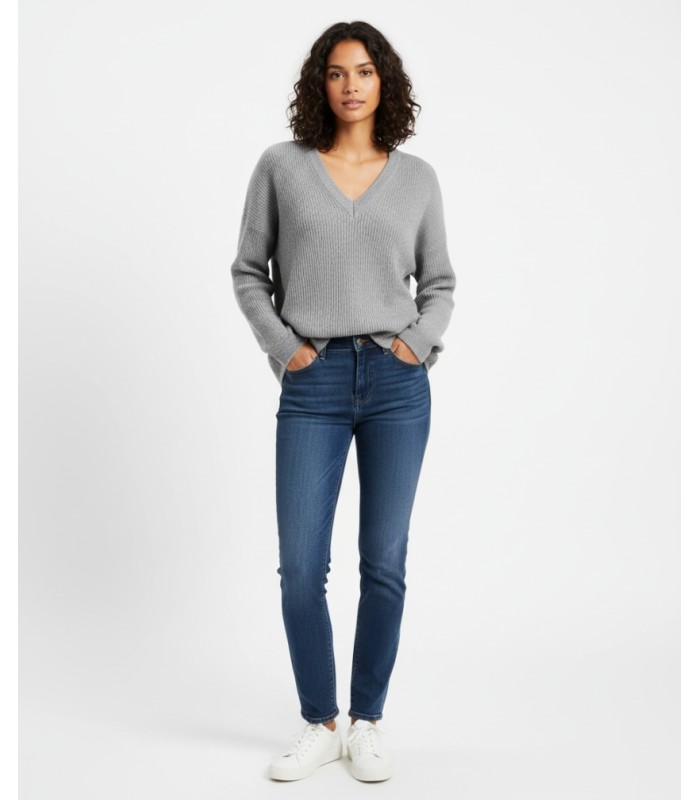 PURL KNIT V-NECK SWEATER GREY