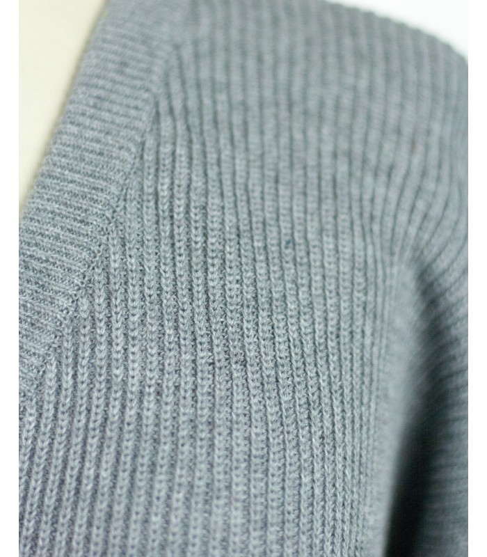 PURL KNIT V-NECK SWEATER GREY