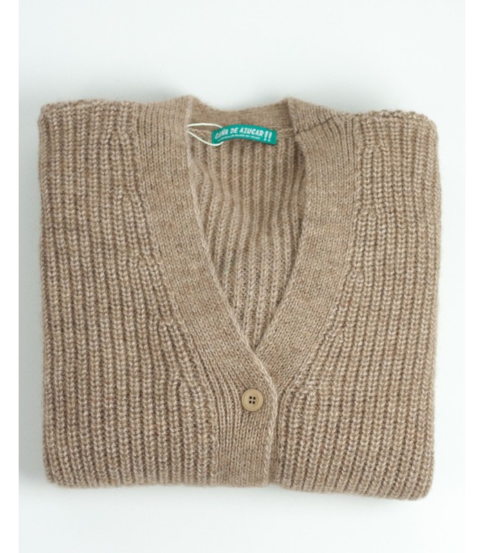 CHAQUETA LARGA PUNTO PERLADO BEIGE