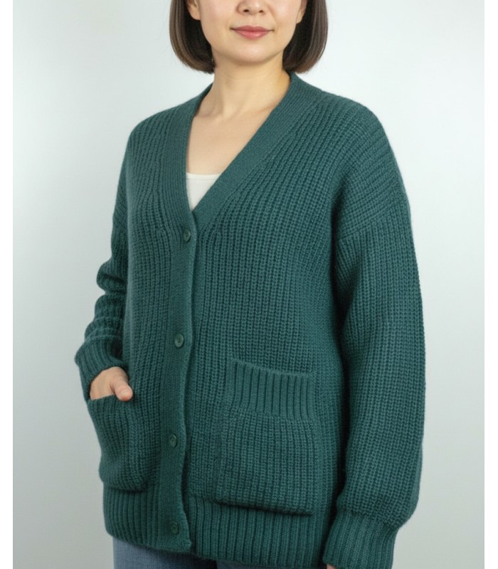 PURL KNIT LONG CARDIGAN GREEN