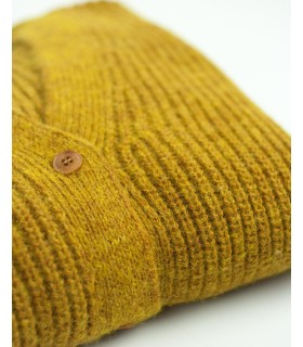 CHAQUETA LARGA PUNTO PERLADO MOSTAZA