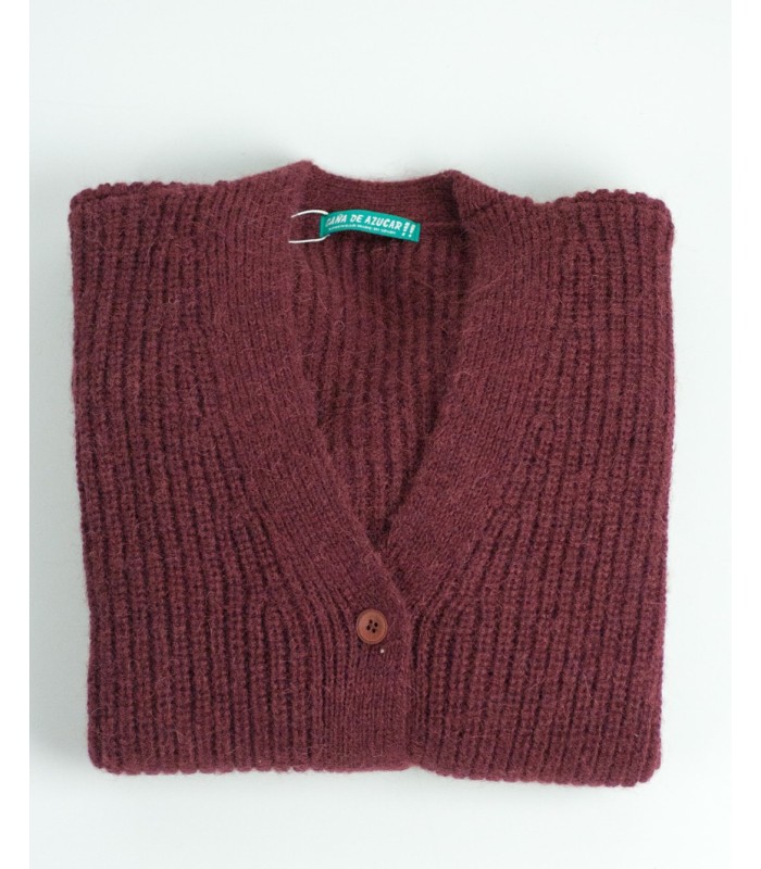 CHAQUETA LARGA PUNTO PERLADO GRANATE