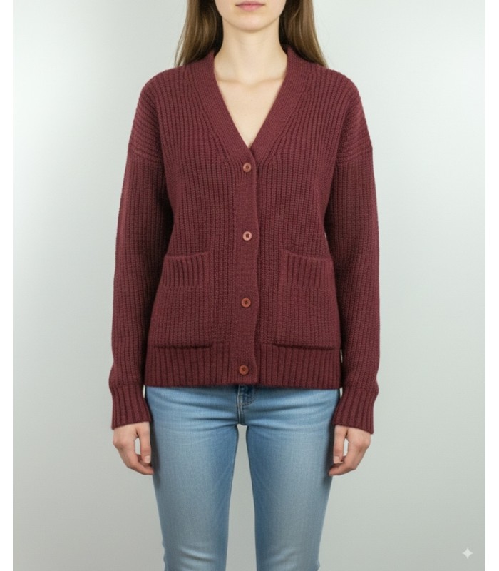 CHAQUETA LARGA PUNTO PERLADO GRANATE