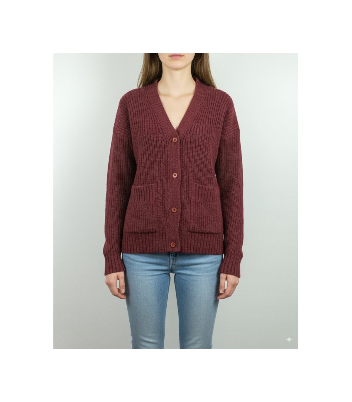 CHAQUETA LARGA PUNTO PERLADO GRANATE