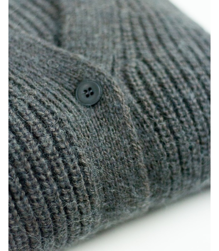 CHAQUETA LARGA PUNTO PERLADO GRIS OSCURO