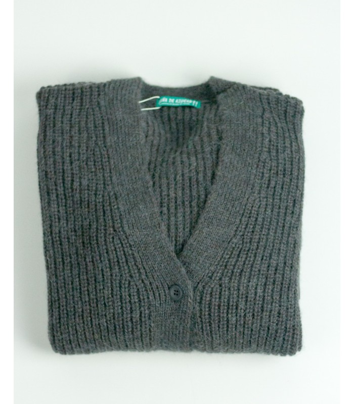 CHAQUETA LARGA PUNTO PERLADO GRIS OSCURO