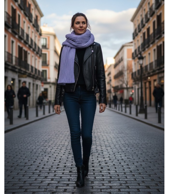 PURL KNIT SCARF LAVENDER