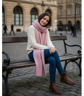 PURL KNIT SCARF PINK