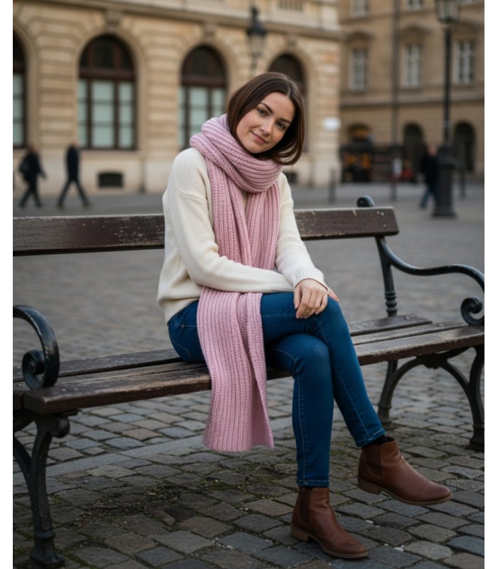 PURL KNIT SCARF PINK