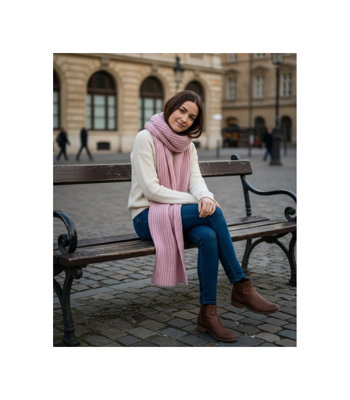 PURL KNIT SCARF PINK