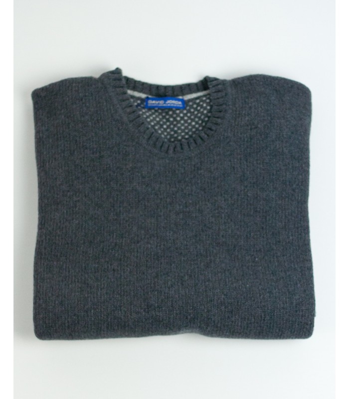 SUETER GRUESO REDONDO MEZCLA LAMBSWOOL GRIS OSCURO