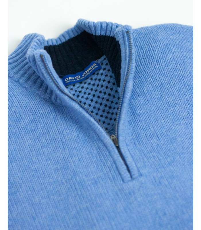 LAMBSWOOL BLEND ZIP SWEATER BLUE