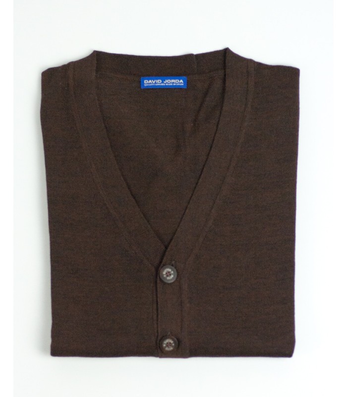 DARK BROWN BUTTON CARDIGAN MERINO WOOL BLEND