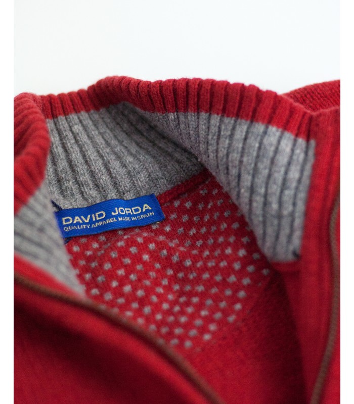 LAMBSWOOL BLEND ZIP SWEATER RED