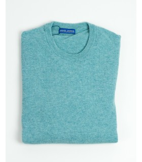 LIGHT TURQUOISE ROUND NECK LAMBSWOOL BLEND