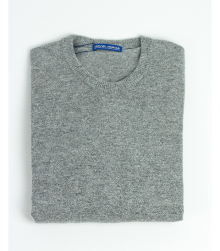LIGHT GREY ROUND NECK LAMBSWOOL BLEND