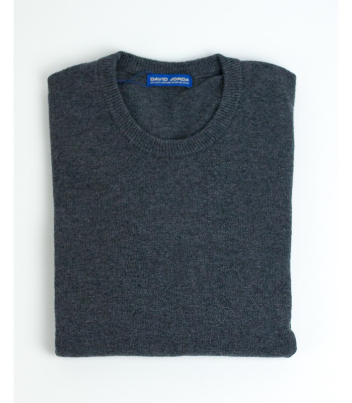 DARK GREY ROUND NECK LAMBSWOOL BLEND