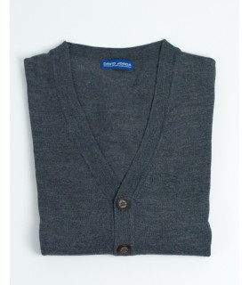 DARK GREY BUTTON CARDIGAN MERINO WOOL BLEND