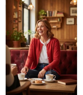 RED CARDIGAN WITH POCKETS MERINO WOOL BLEND