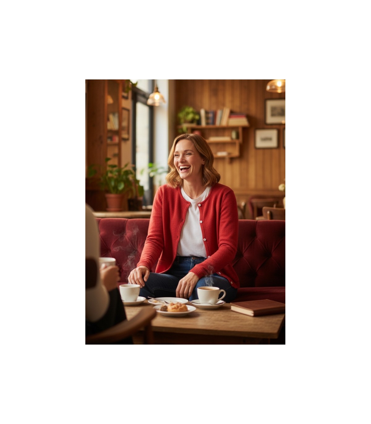 CARDIGAN CON BOLSILLOS MEZCLA DE LANA ROJA