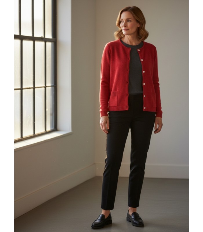 CARDIGAN CON BOLSILLOS MEZCLA DE LANA ROJA