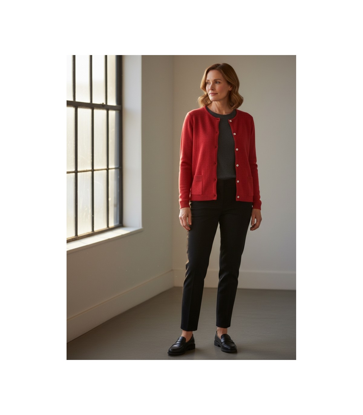 CARDIGAN CON BOLSILLOS MEZCLA DE LANA ROJA