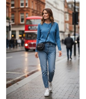 CARDIGAN CON BOLSILLOS MEZCLA DE LANA TURQUESA